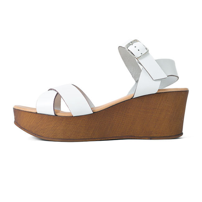 アウトレット品 eness エネス ウェッジソール スエード レザーサンダル 55T99 Bianco 25cm 白 レディース拍卖