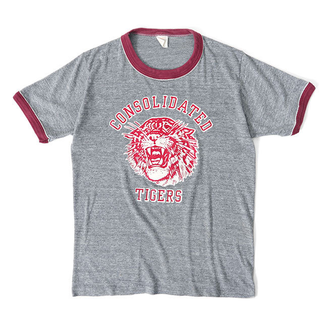 古着 80年代 ビンテージ sportswear スポーツウェア タイガー トリムTシャツ アメリカ製 M 灰 半袖Tシャツ メンズ レディース拍卖