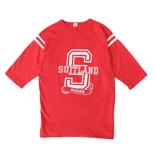 古着 70年代 ビンテージ ARTEX アルテックス SUITLAND RAMS フットボールTシャツ アメリカ製 M 赤 5分丈 Tシャツ メンズ拍卖