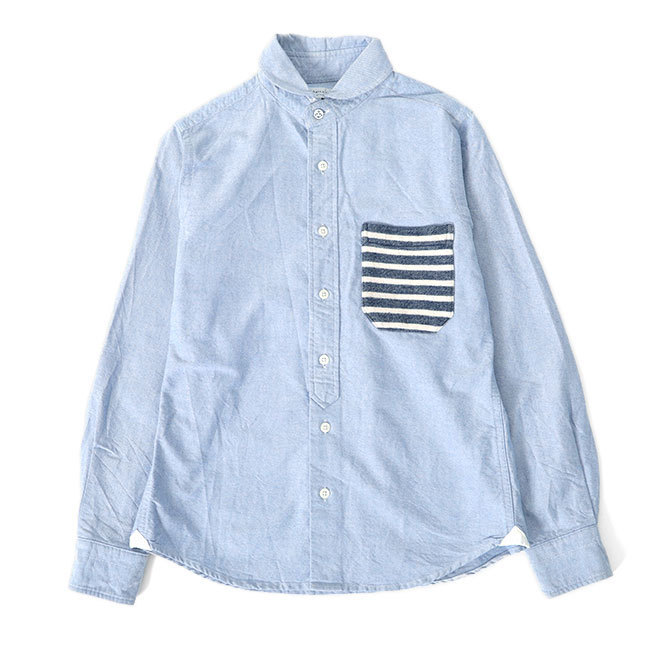 古着 DAILY TASTE デイリーテイスト ラウンドカラー オックスフォードシャツ TEN94084 青 丸襟 長袖シャツ キッズ ボーイズ レディース拍卖