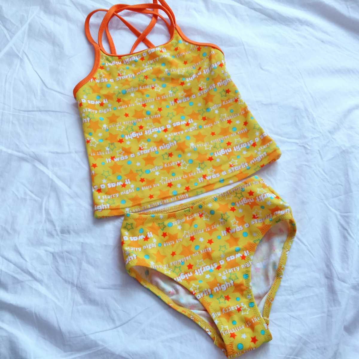 キッズ水着 130 セパレートタイプ 黄色系 星柄 肩紐2連 女の子 220630 拍卖