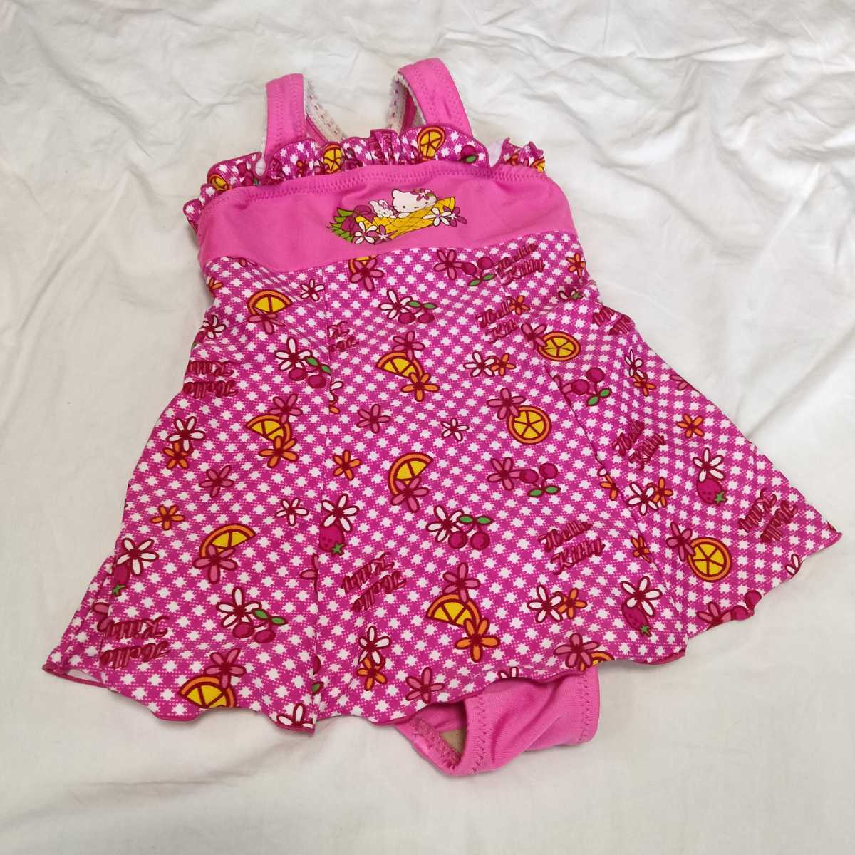 キッズ水着 90 ハローキティ ピンク系 ワンピース水着 女の子 子供 220716拍卖