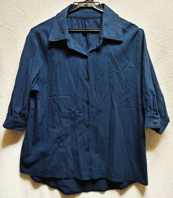 Lサイズ位 五分袖 七分袖 ブラウス 紺色 拍卖