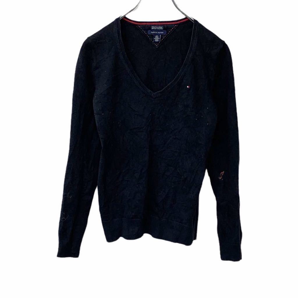 TOMMY HILFIGER ロングTシャツ レディース Sサイズ トミーヒルフィガー Vネック ブラック 古着卸 アメリカ仕入 t2203-3739拍卖