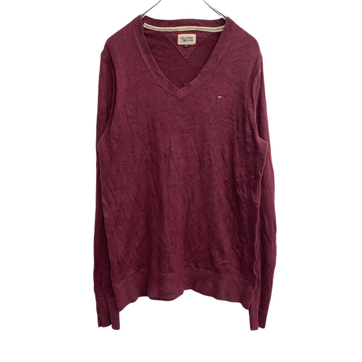 TOMMY HILFIGER Vネック コットンニット Mサイズ トミーヒルフィガー ワインレッド 古着卸 アメリカ仕入 t2203-3244拍卖