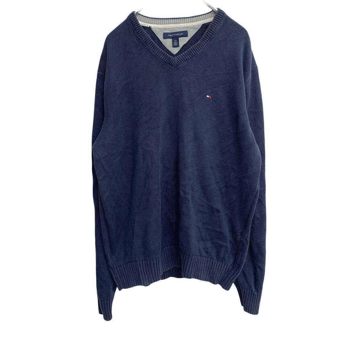 TOMMY HILFIGER コットンニットセーター Lサイズ トミーヒルフィガー ネイビー 古着卸 アメリカ仕入 t2202-3737拍卖