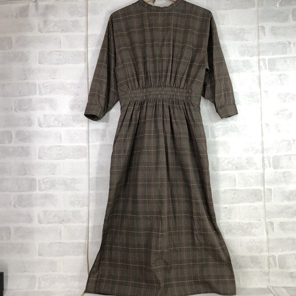 nano universe ナノユニバース 背中開き 七分袖 ワンピース SIZE:36 チェック柄 ブラウン LH632022070503拍卖