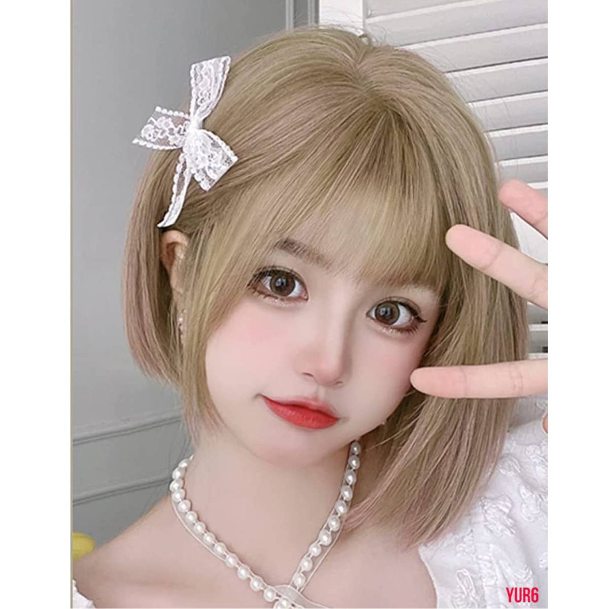 グラデーション ボブ ウィッグ フルウィッグ かつら レディース 耐熱ファイバー アジャスター付き 通気性 快適 普段使い グレー×ベージュ拍卖