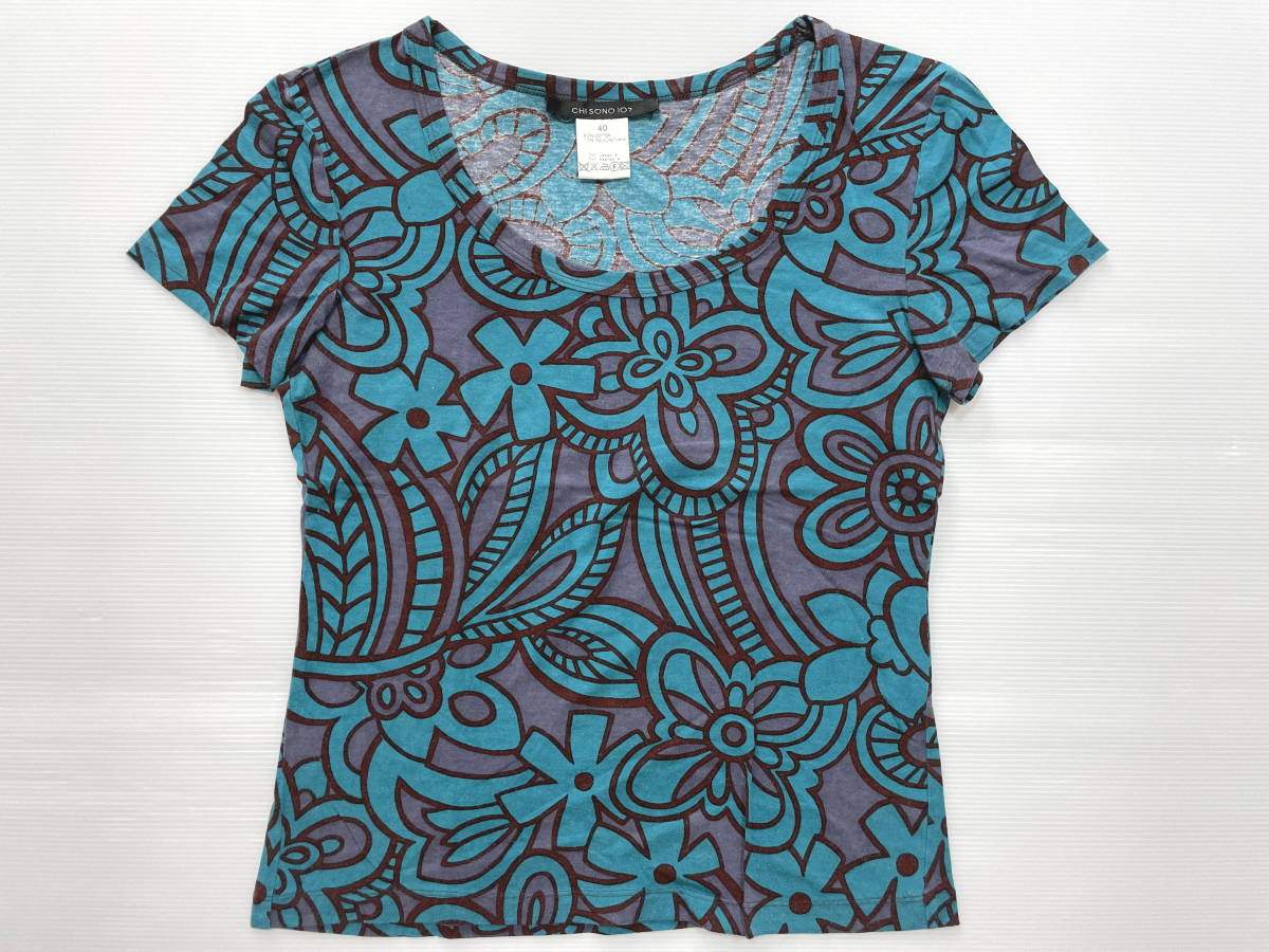 美品 キソノイオ Tシャツ CHI SONO IO 総柄Tシャツ 花柄Tシャツ ストレッチT ボディフィットTシャツ 石瀬4419拍卖