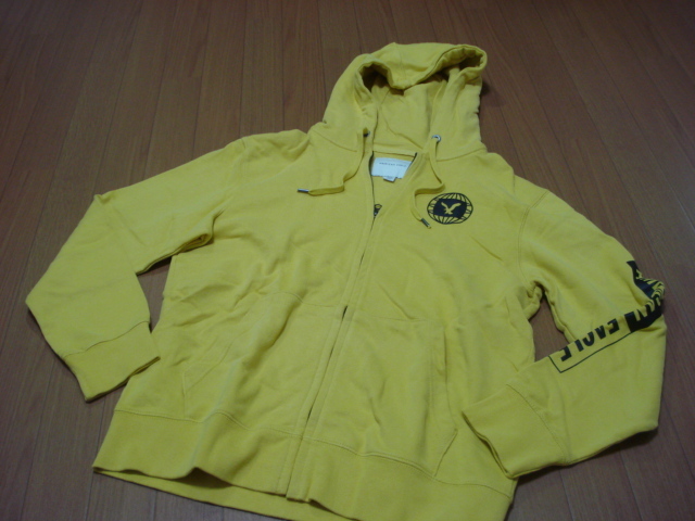 アメリカンイーグル腕ロゴジップアップパーカー/メンズ/M/黄色/AE/フーディー拍卖