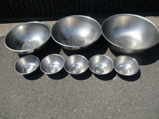 中古良品 業務用 ステンレス製 調理用ボウル ボール 8点セット 厨房小物 店舗用品 k0410拍卖