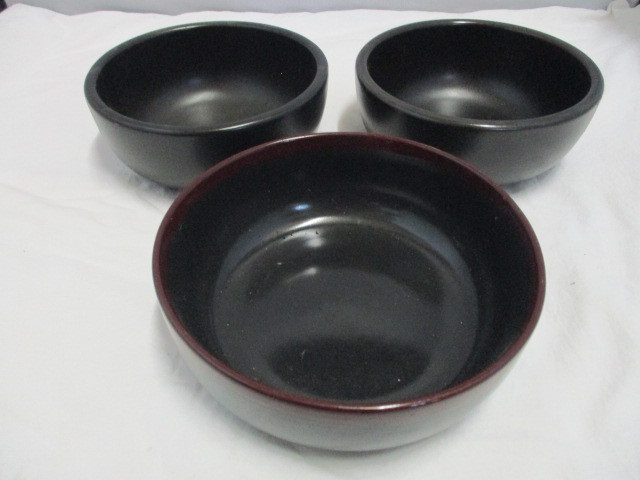中古良品 業務用 丸鉢 食器 中鉢 丼ぶり 黒 2種3枚セット 定食屋 飲食店 和食 調理用 厨房小物 店舗用品 s0230拍卖