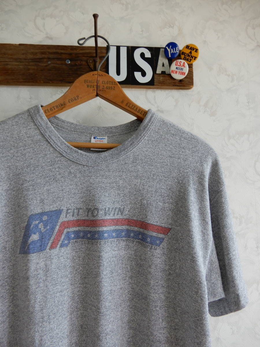 美品!FIT TO WIN!80s染み込みチャンピオントリコタグ霜降りグレービンテージTシャツUSA製アメリカ米国80年代ヴィンテージ88拍卖