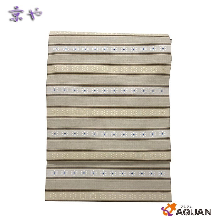 大人気 京や 正絹 九寸名古屋帯 長尺 本場琉球首里花織 証紙付き 袷 単衣兼用帯 六通柄 仕立て上がり リサイクル着物 新古品 未使用拍卖