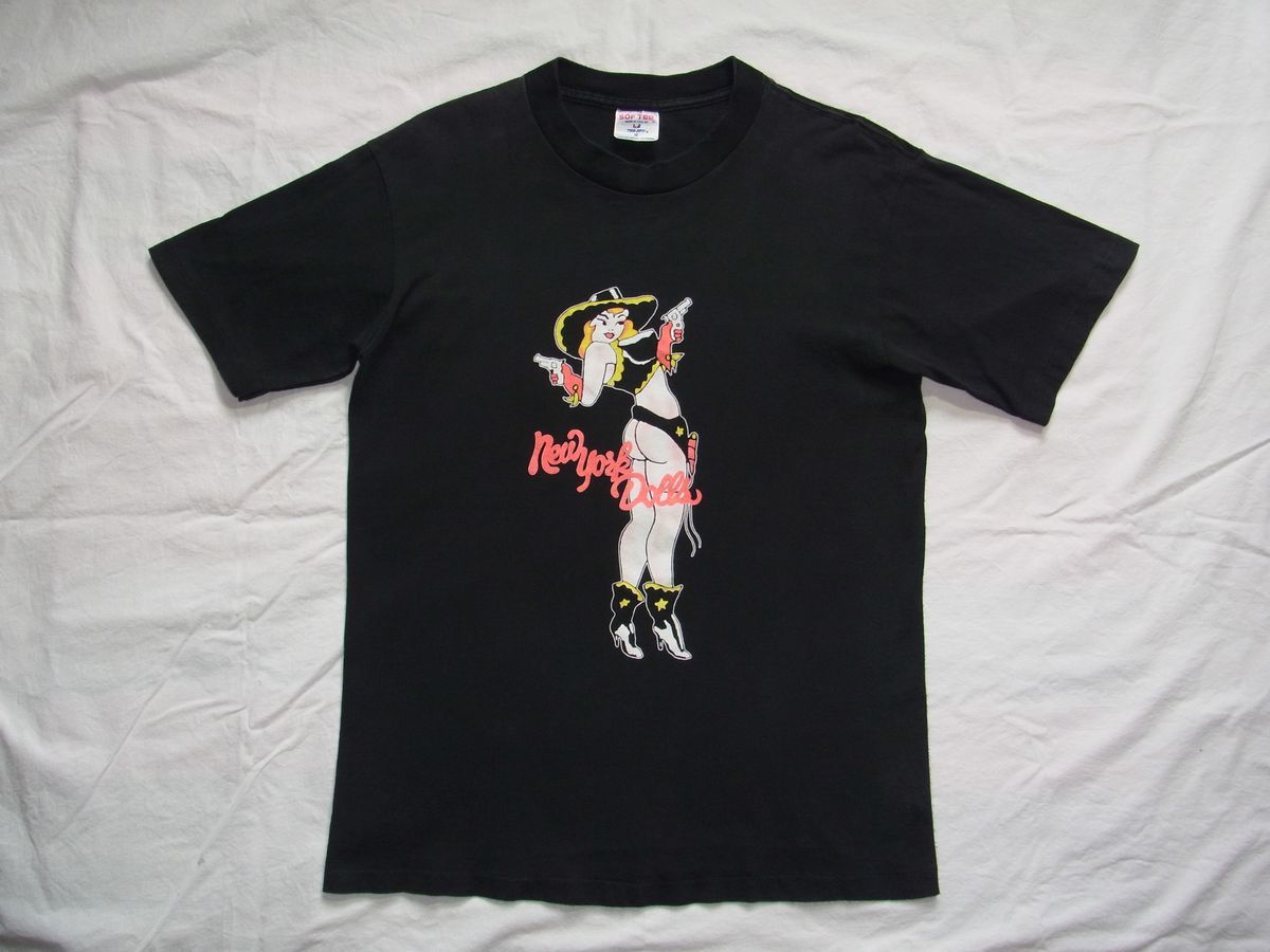 ☆ 80s USA製 ビンテージ New York Dolls ニューヨーク・ドールズ Tシャツ sizeM 黒☆古着 グラム パンク ロック ジョニー・サンダース 90s拍卖
