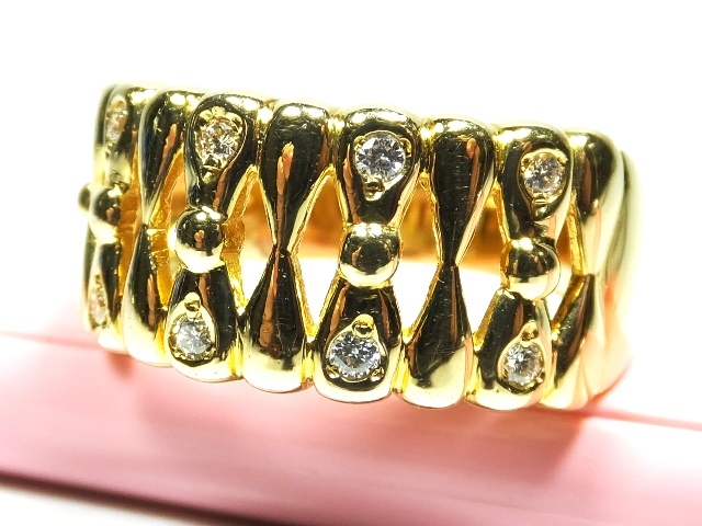 314-5◆K18金 ゴールド ダイヤモンド 幅広 指輪 サイズ15号◆人気/女性 中指 人差し指/男性 メンズ リング◆ジュエリー インターネット通販拍卖