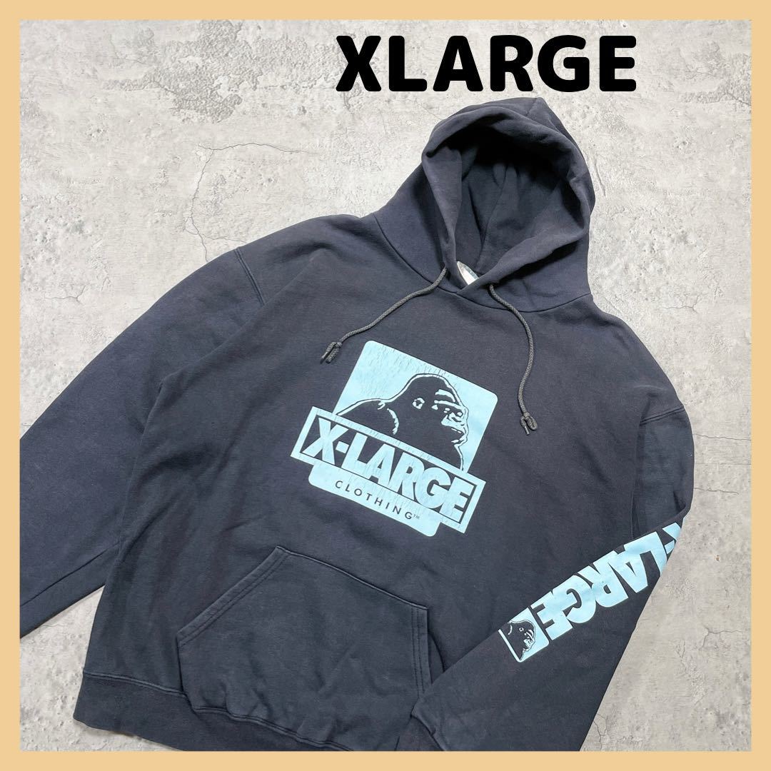 90s XLARGE エクストララージ パーカー スウェット アイコンロゴ ビッグロゴ デカロゴ 長袖 トレーナー フード サイズL 玉FL1208拍卖