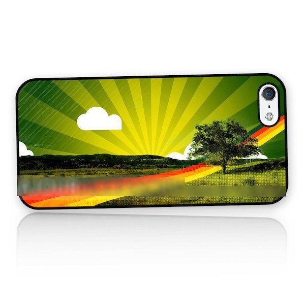 iPhone 5S 5C SE 虹 レインボー 田舎道 抽象画 アートケース 保護フィルム付拍卖
