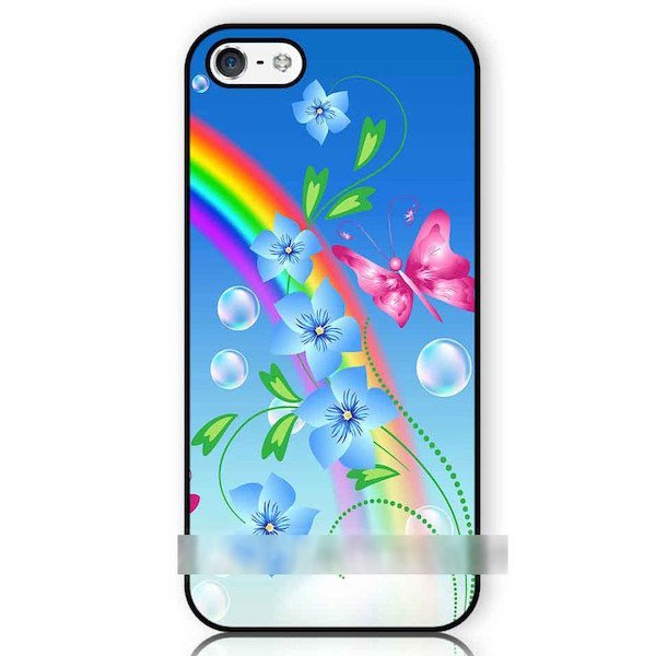 iPhone 6 6S 虹 レインボー 蝶 チョウ 花 アートケース 保護フィルム付拍卖