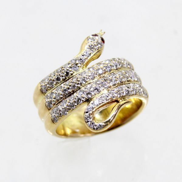 ◎中古美品◎18金 ダイヤ 0.97ct ルビー スネークデザイン リング 13号拍卖