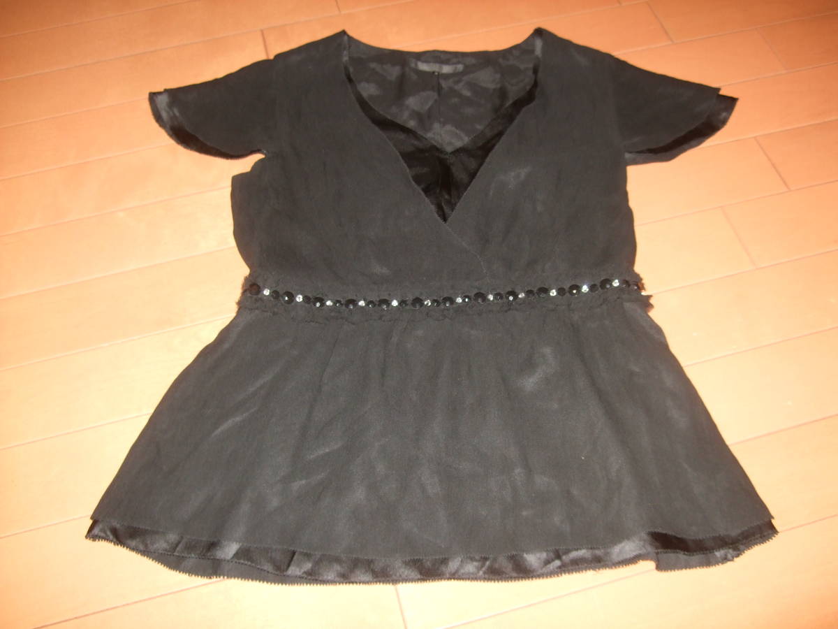 良品即決☆UNITED ARROWS TOKYOビジュ付シルクトップス☆黒38拍卖