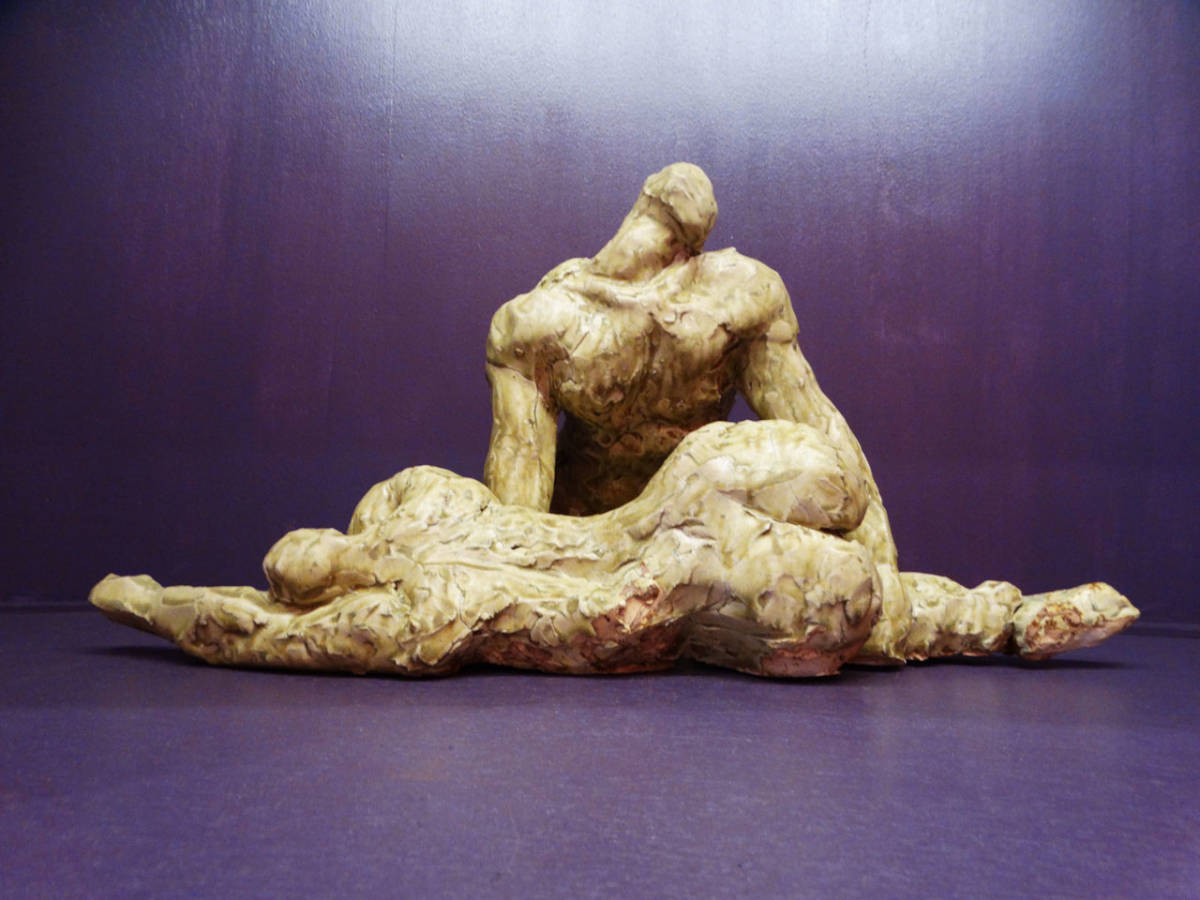 ★熊谷榧/黄瀬戸の男と女/黄瀬戸/美濃/美濃焼/多治見/安藤日出式 窯/1996年/熊谷守一/在銘/共箱拍卖