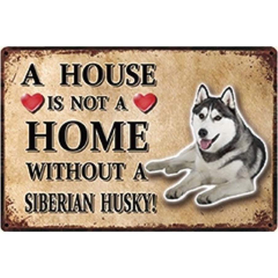 A3125 メタル サイン ブリキ 看板 金属 製 プレート パネル 店 注意 警告 動物 ペット 犬 番犬 シベリアン ハスキー【3765拍卖