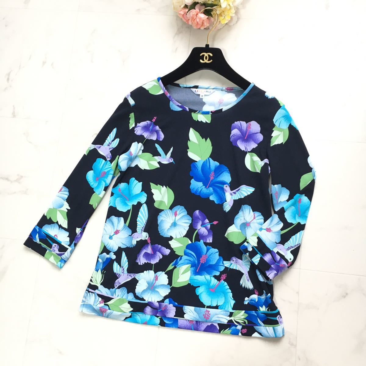 美品 LEONARD レオナール ストレッチ 花柄 カットソー トップス 送料無料 クリーニング済拍卖