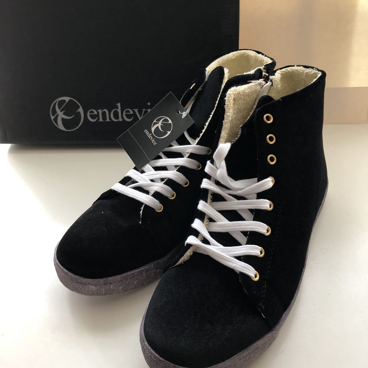 42/26㎝【新品】endevice メンズ 汚し加工風ソール ベロアミッドカットスニーカー ブラック エンデヴァイス カジュアル メンズシューズ拍卖