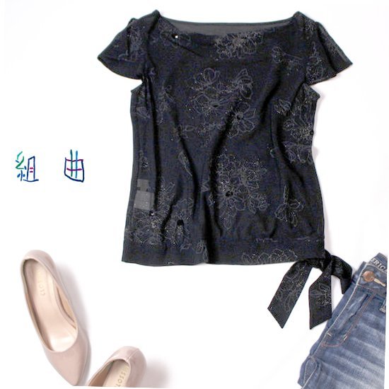 ☆☆ 美品 組曲 KUMIKYOKU PRIER ☆☆ 可愛い ラメ・スパンコール シフォン カットソー 2号 M 春 夏 22C07拍卖