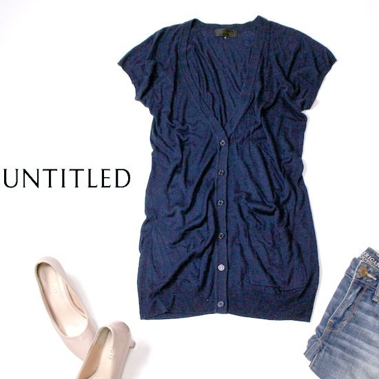 ☆☆ 美品 UNTITLED アンタイトル ☆☆ 大人可愛い ポケット付き レーヨン・ロングニット カーディガン 2号 M 春 夏 22D07拍卖