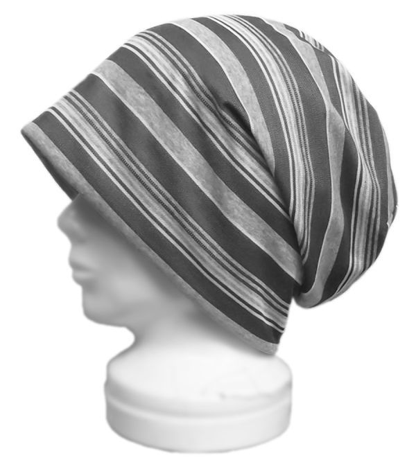 ◇送料無料◇ ハンドメイド◆ルーズワッチキャップ◆変りボーダー ジャガード織ニット/グレー系 ◇ゆったり・小顔効果・オールシーズン◇拍卖