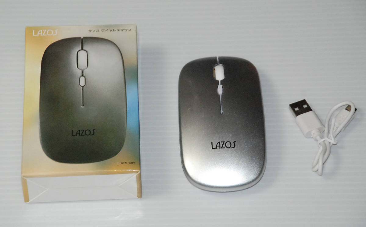 リーダーメディアテクノ/Lazos L-BTM-GRY/超薄型 静音 3DPIモード搭載ワイヤレスマウス/シルバー/USB充電式*新品未使用品拍卖