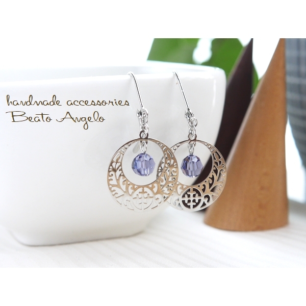 ◆+angelo+スワロフスキーとC透かしのピアス(p-039)タンザナイト S パープル フレンチフック 5000拍卖