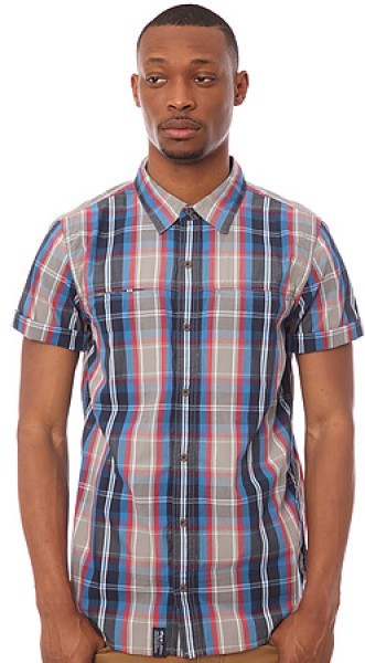 LRG (エルアールジー) ネルシャツ 半袖シャツ THRILL OF VICTORY SS WOVEN Mサイズ Grey×Blue チェック柄 スケボー拍卖