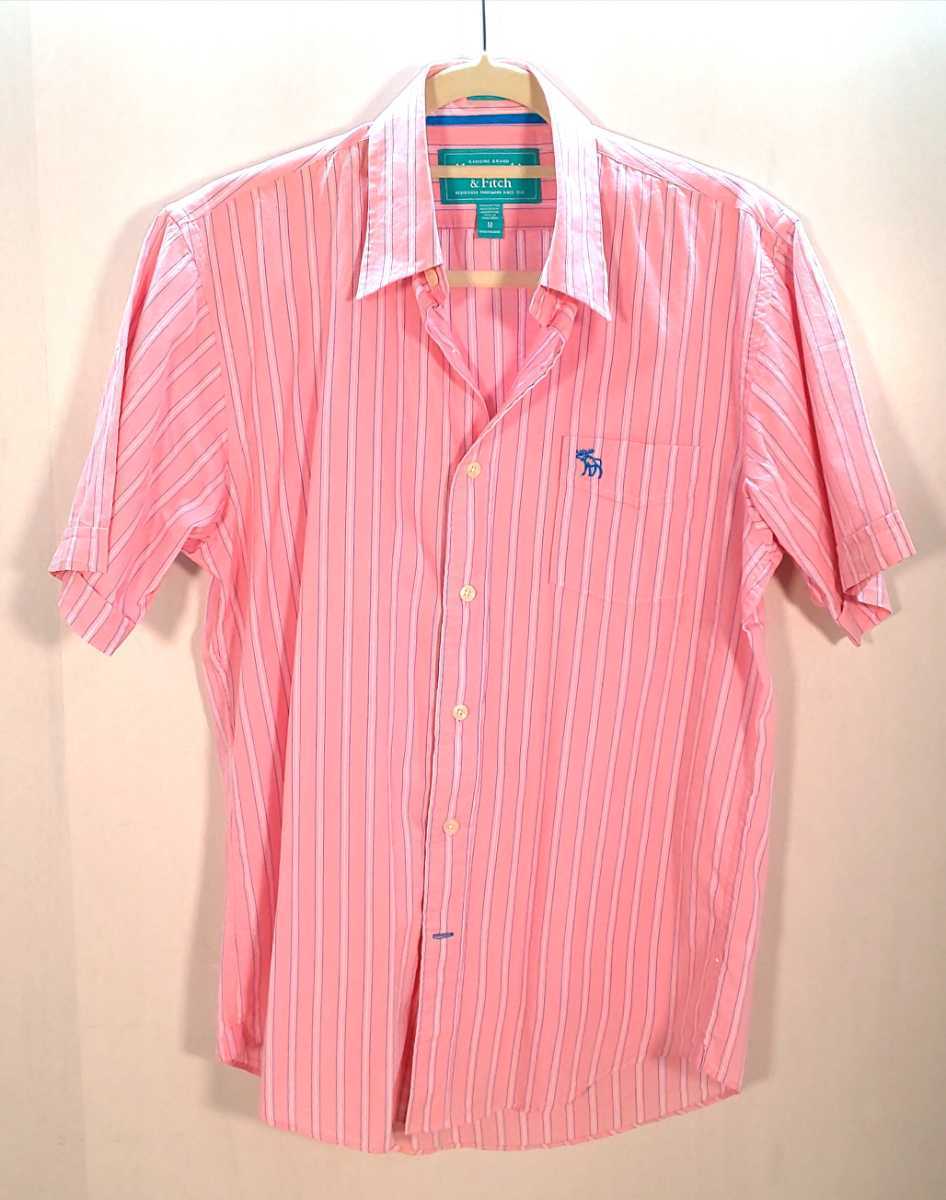 ☆アバクロンビー&フィッチ 半袖シャツ Mサイズ ピンク ストライプ ☆ カッターシャツ アバクロ Abercrombie & Fitch拍卖
