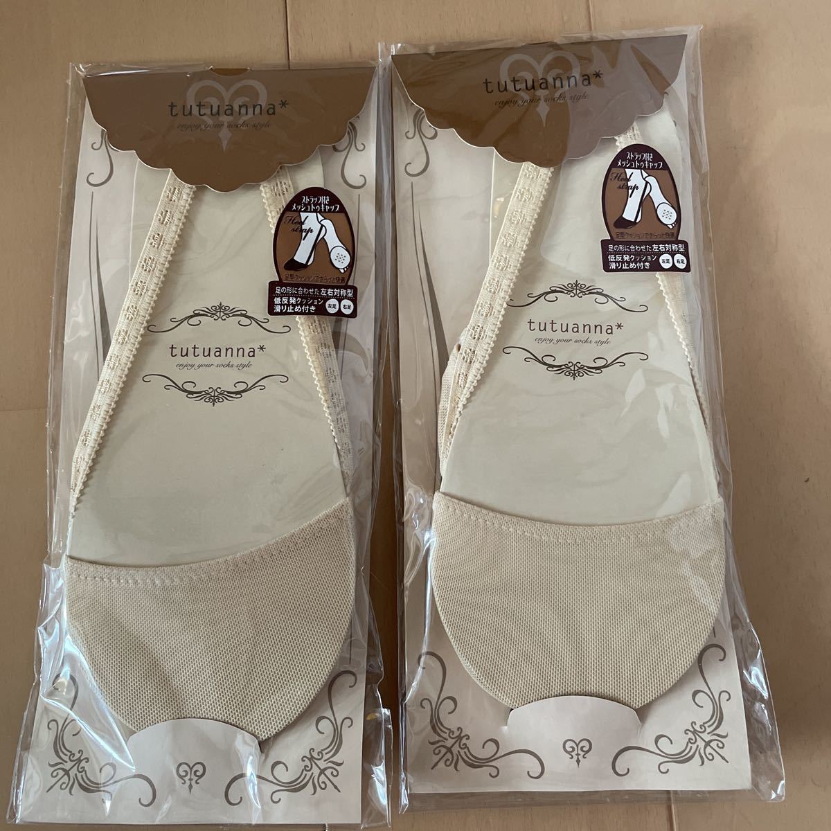 送料無料 新品 tutu anna ストラップ付きメッシュトゥキャップ2足セット 22-25cm ラクダ(ベージュ)低反発クッション 滑り止め付 送料込み拍卖