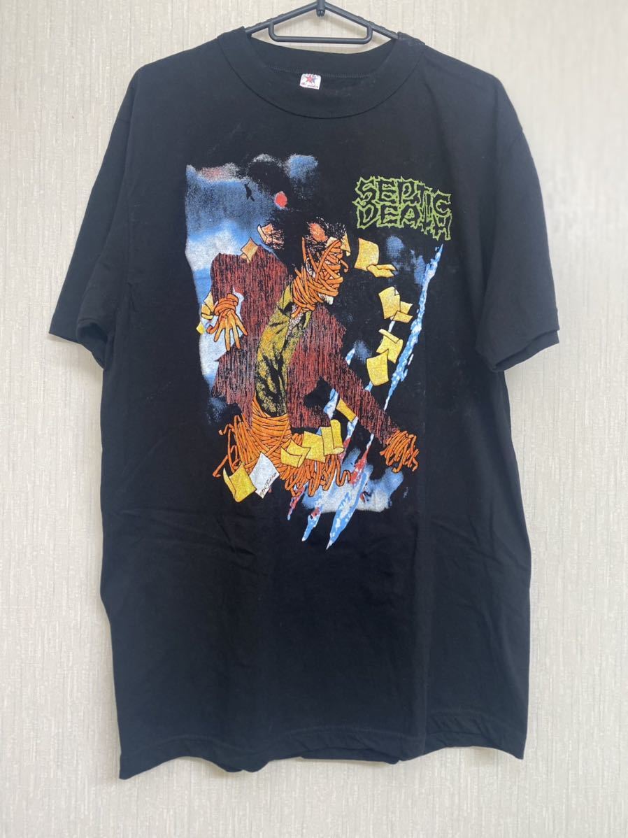 激レア 90'S PUSHEAD SEPTIC DEATH Tシャツ サイズL バンドTシャツ パスヘッド ヴィンテージ ブラック ゾーラック 拍卖