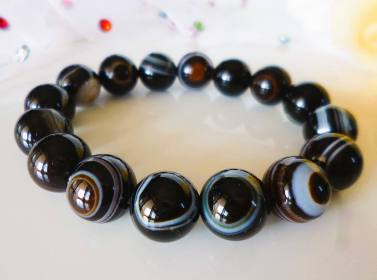 ☆魔除け★厄除け☆災難バリアー★AAA☆天眼石☆チベットアゲート☆バンデットアゲート☆アイアゲート☆大珠12mm☆ ☆16cm☆拍卖