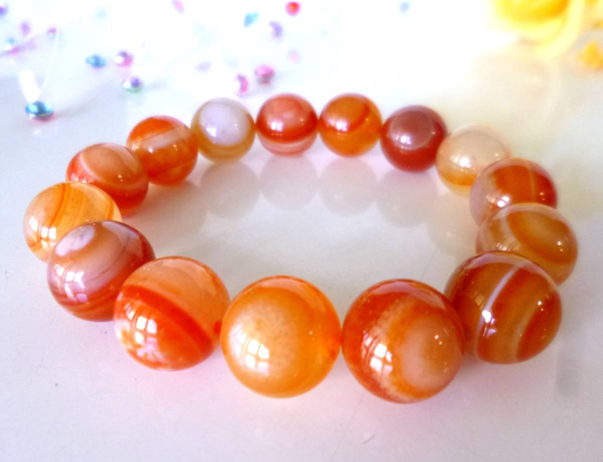 ☆1点もの☆魔よけ☆厄除け★災難バリアー★オレンジ天眼石☆オレンジバンデット☆アイアゲート☆ ☆大珠12mm☆ ☆15cm☆拍卖