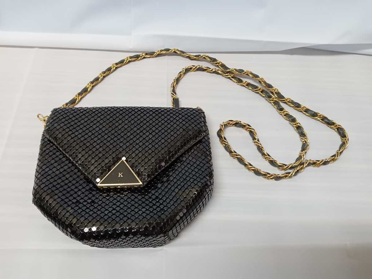 ショルダーバッグ レトロ モダン クラッチバッグ マイクロバック 黒 ブラック キラキラ パーティーバッグ メタルブラック 中古品拍卖