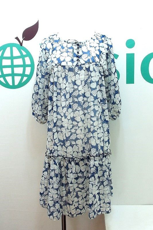 NOLLEY'S ノーリーズ 花柄 7分袖 チュニックワンピース ネイビー×白拍卖