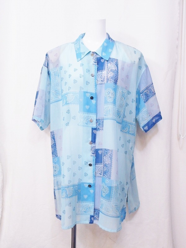 jeLmoLI シースルー 半袖シャツ 総柄 13号 ブルー系拍卖
