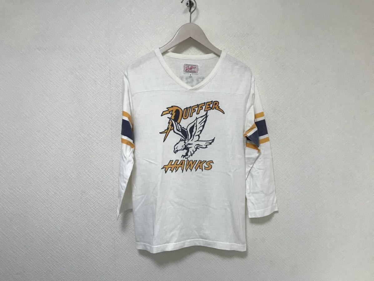 本物ダファーDUFFERコットンロゴバードプリント7部丈長袖TシャツロンTメンズビジネススーツアメカジサーフミリタリー白ホワイトM拍卖