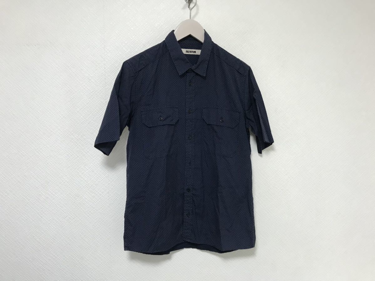 本物ファクトタムFACTOTUMコットン水玉柄半袖シャツメンズミリタリービジネススーツアメカジサーフ紺ネイビー柄46M日本製拍卖