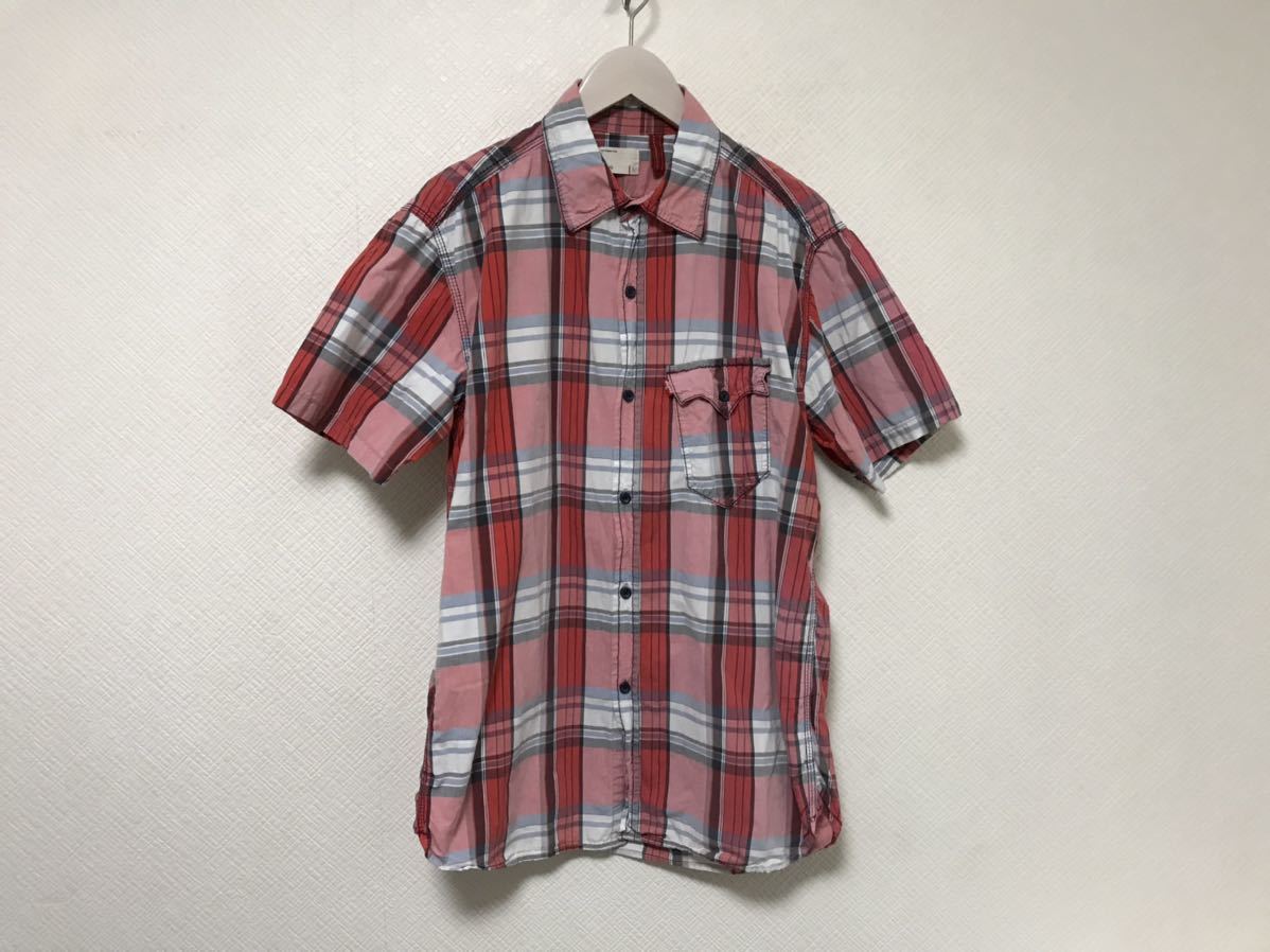 本物リーバイスレッドループLEVIS red loopコットンチェック柄半袖シャツメンズミリタリービジネススーツアメカジサーフ赤レッド白L拍卖