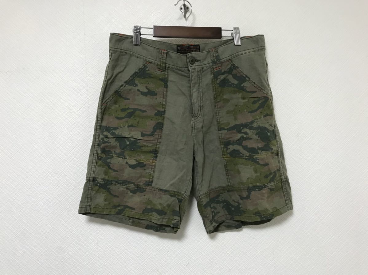 本物キューブシュガーCUBE SUGARコットン麻リネン迷彩カモフラ柄ハーフショートパンツメンズミリタリーアメカジサーフカーキL拍卖
