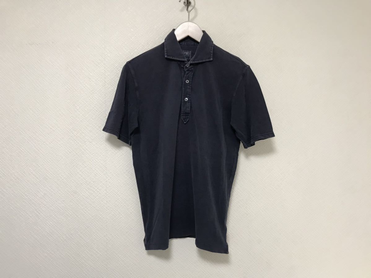 本物フェデリFEDELIコットン半袖ポロシャツメンズミリタリービジネススーツアメカジサーフ紺ネイビー44Sイタリア製拍卖