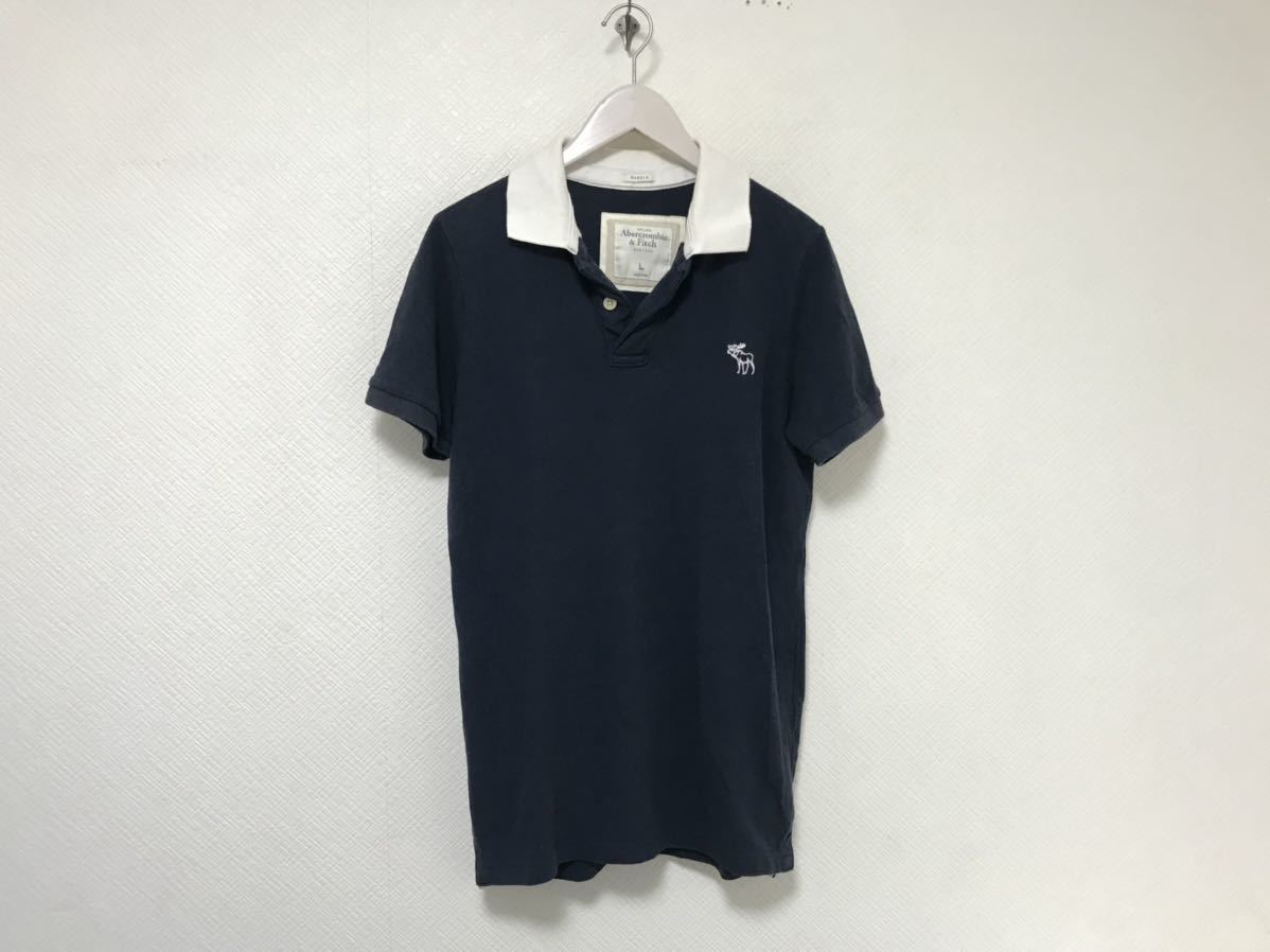 本物アバクロンビー&フィッチAbercrombie&Fitchコットン半袖ポロシャツメンズミリタリービジネススーツアメカジサーフ紺ネイビーL拍卖