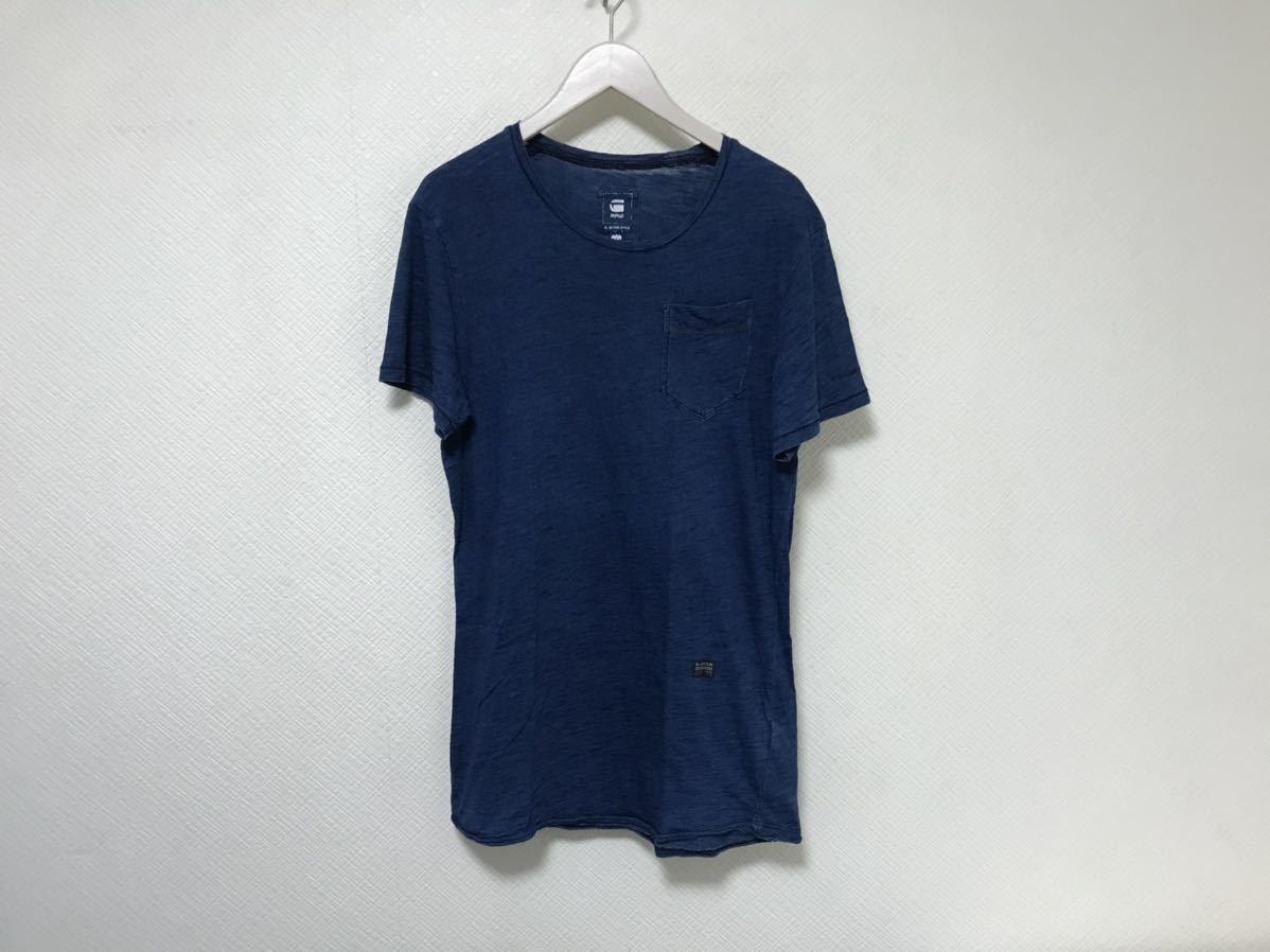 本物ジースターロウGSTAR RAWコットンポケット半袖TシャツメンズミリタリービジネススーツアメカジサーフM青ブルー拍卖